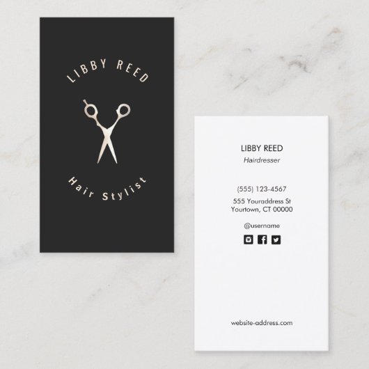 シンプル美容師モダンシザーズブラック 名刺 (正面/裏面)