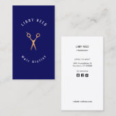 シンプル美容師モダン金ゴールドシザーネイビーブルー 名刺 (正面/裏面)