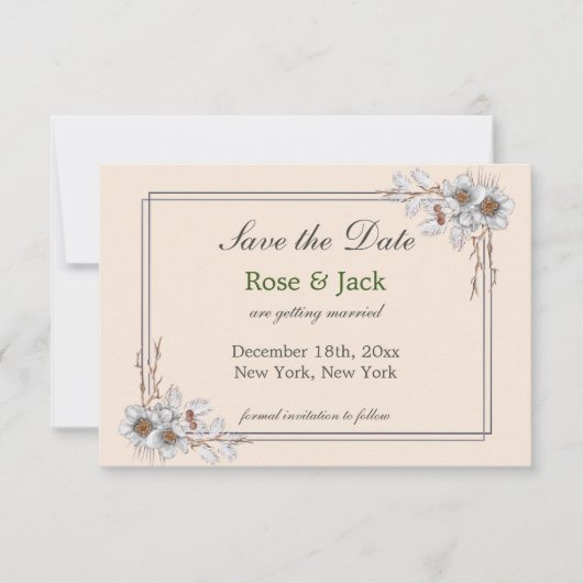 シンプル美的な冬の結婚式 セーブザデート (正面)