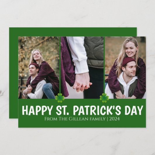 シンプル聖パトリックの日シャムロック家族3写真 シーズンカード (正面/裏面)