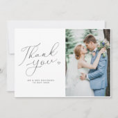 シンプル脚本の白黒結婚写真 サンキューカード (正面)