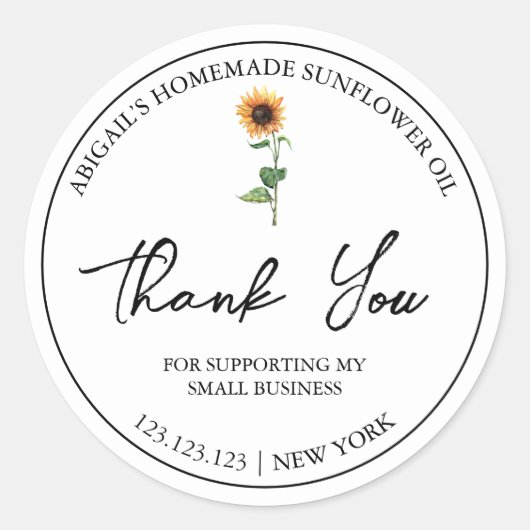 シンプル自家製ひまわり油サンキューラベル ラウンドシール (正面)