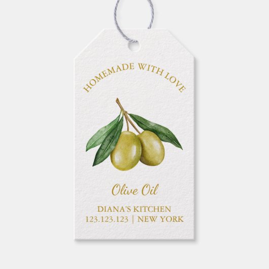 シンプル自家製オリーブ油つるラベルLホワイト ギフトタグ (正面)