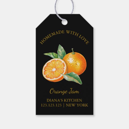 シンプル自家製オレンジジャムつるラベルLブラック ギフトタグ (正面)