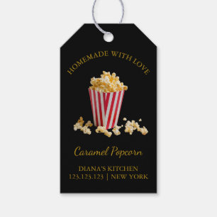 シンプル自家製キャラメルポップコーンつるラベルlブラック ギフトタグ