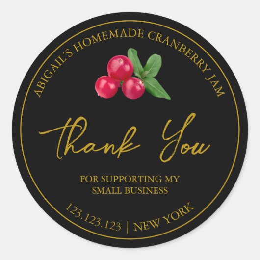 シンプル自家製クランベリージャムサンキューラベル ラウンドシール (正面)