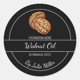 シンプル自家製クルミ油ラベル  黒 ラウンドシール