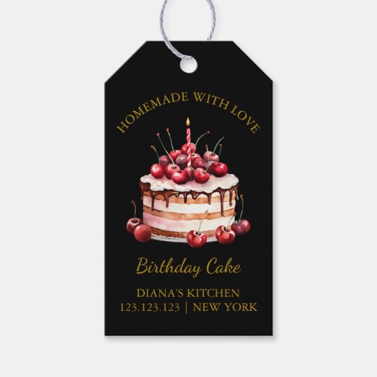 シンプル自家製ケつるーキラベルlブラック ギフトタグ (正面)