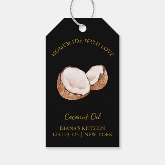 シンプル自家製ココナッツ油つるラベルLブラック ギフトタグ (正面)