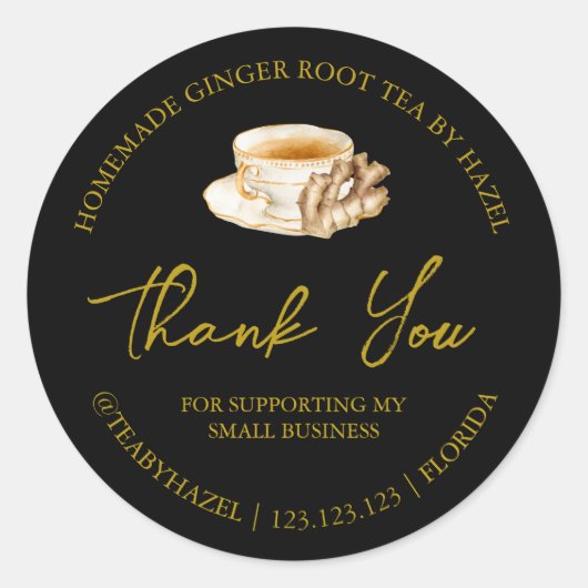 シンプル自家製ジンジャールートティーサンキューラベル ラウンドシール (正面)