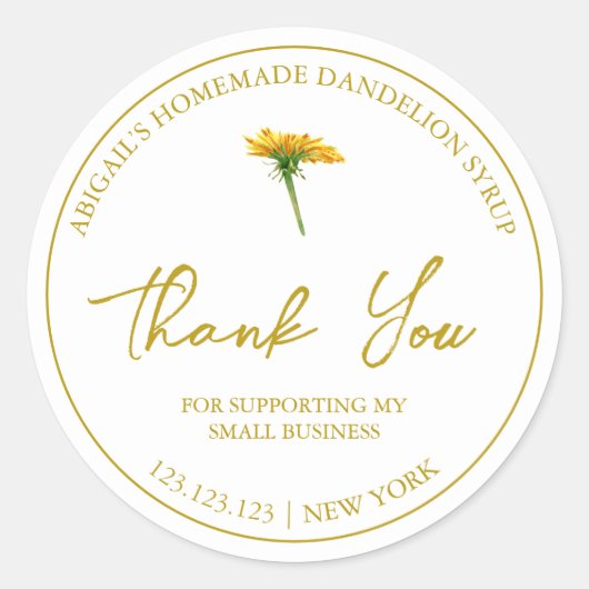 シンプル自家製ダンデリオンシロップありがとうラベル ラウンドシール (正面)