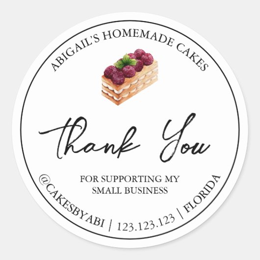 シンプル自家製デザートケーキありがとうラベル ラウンドシール (正面)