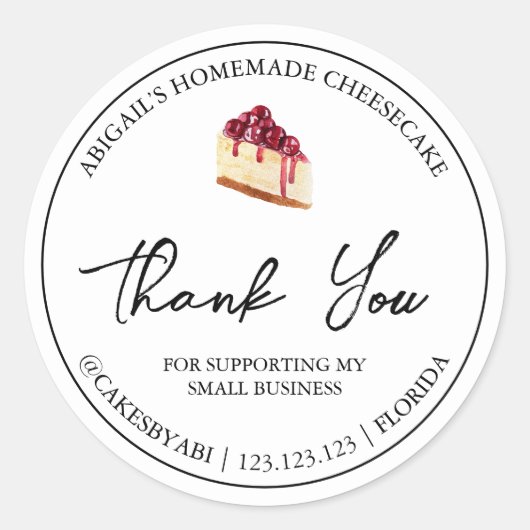 シンプル自家製デザートチーズケーキありがとうラベル ラウンドシール (正面)