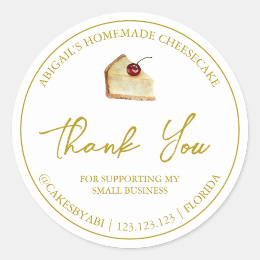 シンプル自家製デザートチーズケーキありがとうラベル ラウンドシール (正面)