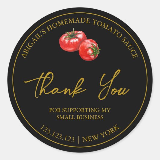シンプル自家製トマトソースありがとうラベル ラウンドシール (正面)