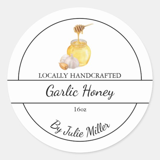 シンプル自家製ニンニク入り蜂蜜ラベル ラウンドシール (正面)