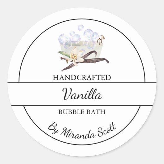 シンプル自家製バニラバブルバスラベル ラウンドシール (正面)