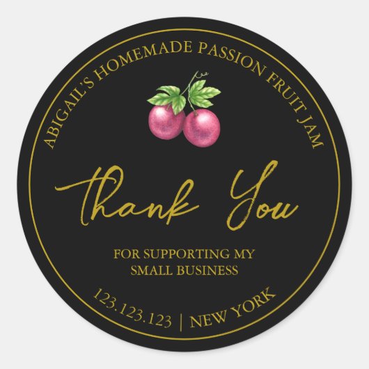 シンプル自家製パッションフルーツジャムありがとうラベル ラウンドシール (正面)