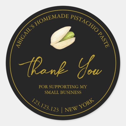 シンプル自家製ピスタチオ貼り付けありがとうラベル ラウンドシール (正面)