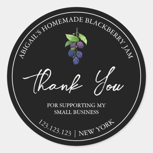 シンプル自家製ブラックベリージャムサンキューレーベル ラウンドシール (正面)