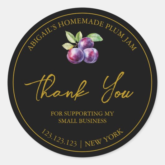 シンプル自家製プラムジャムありがとうラベル ラウンドシール (正面)