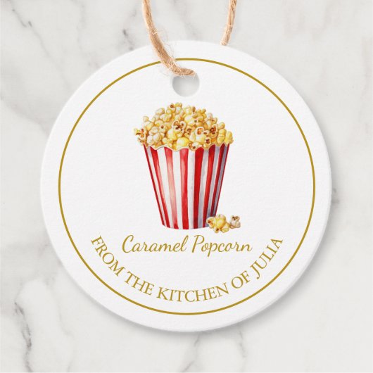 シンプル自家製ポップコーンつるラベルLホワイト フェイバータグ (正面)