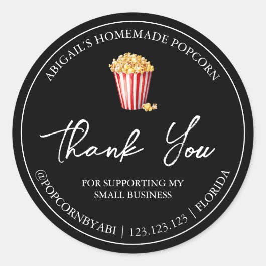 シンプル自家製ポップコーンサンキューラベル ラウンドシール (正面)