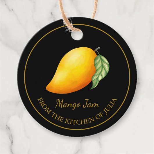シンプル自家製マンゴージャムつるラベルLブラック フェイバータグ (正面)