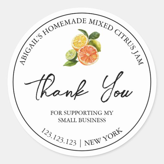 シンプル自家製ミックスシトラスジャムありがとうラベル ラウンドシール (正面)