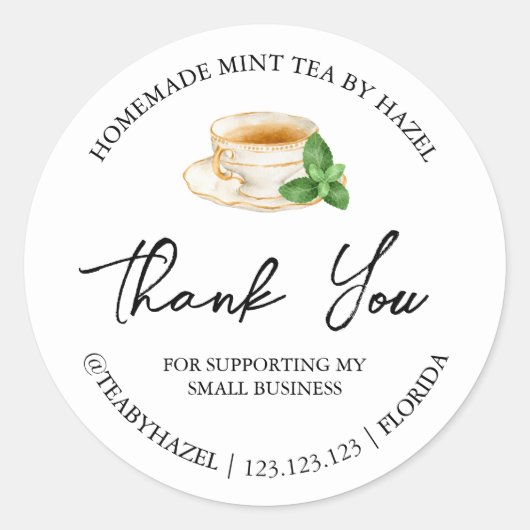 シンプル自家製ミントティーサンキューラベル ラウンドシール (正面)