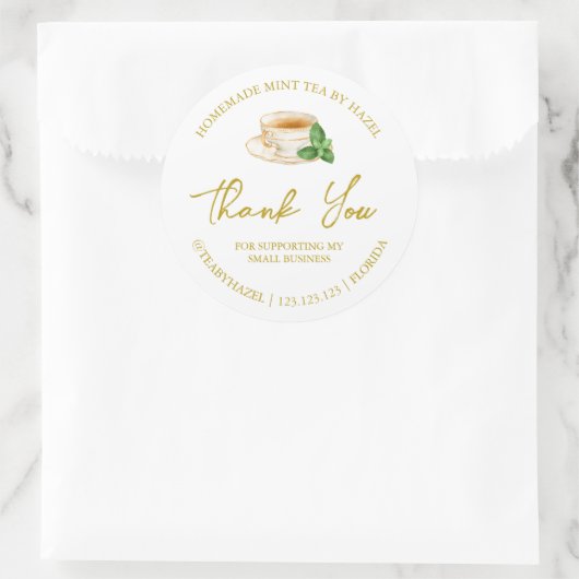 シンプル自家製ミントティーサンキューラベル ラウンドシール (バッグ)