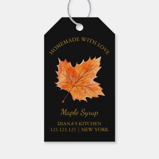 シンプル自家製メープルシロップつるラベルLブラック ギフトタグ (正面)