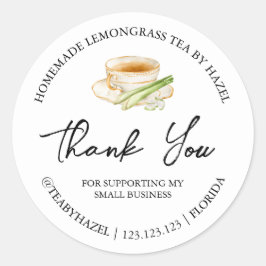 シンプル自家製レモングラス茶ありがとうラベル ラウンドシール