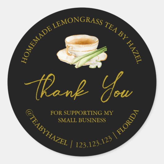 シンプル自家製レモングラス茶ありがとうラベル ラウンドシール (正面)