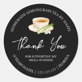 シンプル自家製レモングラス茶ありがとうラベル ラウンドシール
