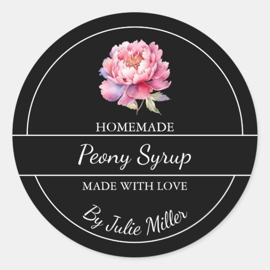 シンプル自家製牡丹シロップのラベル ラウンドシール (正面)