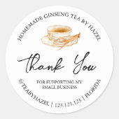 シンプル自家製Ginsengルート茶ありがとうラベル ラウンドシール (正面)