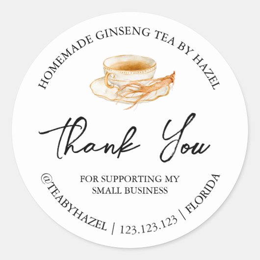 シンプル自家製Ginsengルート茶ありがとうラベル ラウンドシール (正面)