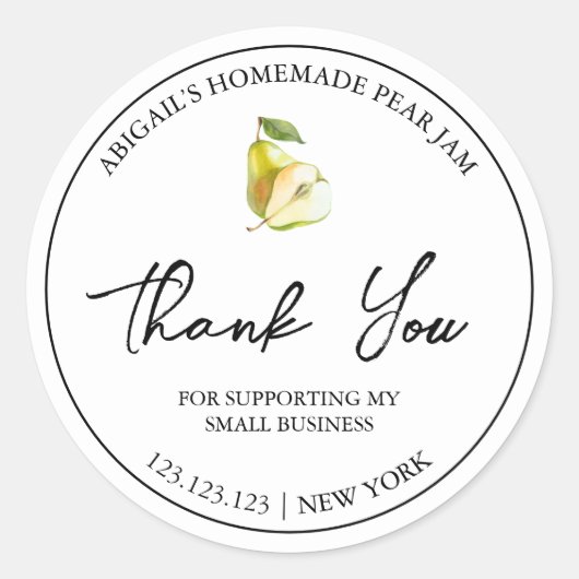 シンプル自家製Pear Jamありがとうありがとうラベル ラウンドシール (正面)
