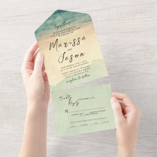 シンプル自然シエレガントーン結婚ズ オールインワン招待状 (貼ってはがせる)