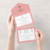 シンプル航海の結婚いかり |コーラル オールインワン招待状 (貼ってはがせる)