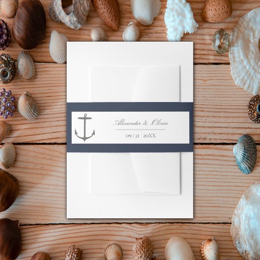 シンプル航海の結婚いかり | ネイビーブルー 招待状ベリーバンド