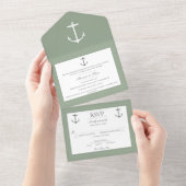 シンプル航海の結婚いかり | Sage Green オールインワン招待状 (貼ってはがせる)