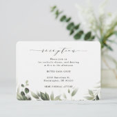 シンプル色あせた緑のユーカリ披露宴カード エンクロージャーカード (スタンド正面)