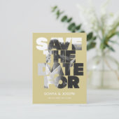 シンプル色のエレガント文字と写真の保存日付 ポストカード (スタンド正面)