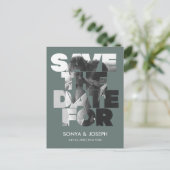 シンプル色のエレガント文字と写真の保存日付 ポストカード (スタンド正面)