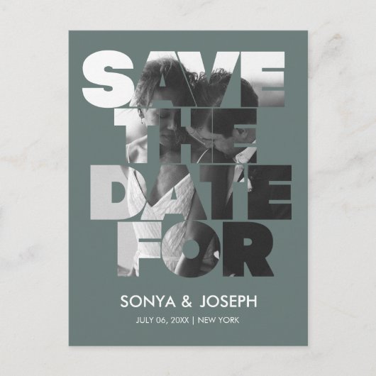 シンプル色のエレガント文字と写真の保存日付 ポストカード (正面)