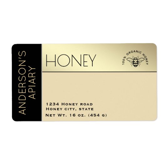シンプル色エレガントブロックタイポグラフィ蜂蜜 ラベル (正面)