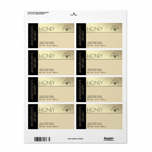 シンプル色エレガントブロックタイポグラフィ蜂蜜 ラベル (フルシート)