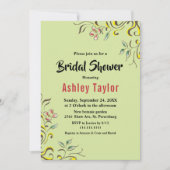 シンプル色バラ葉フローラブライダルシャワー 招待状 (正面)